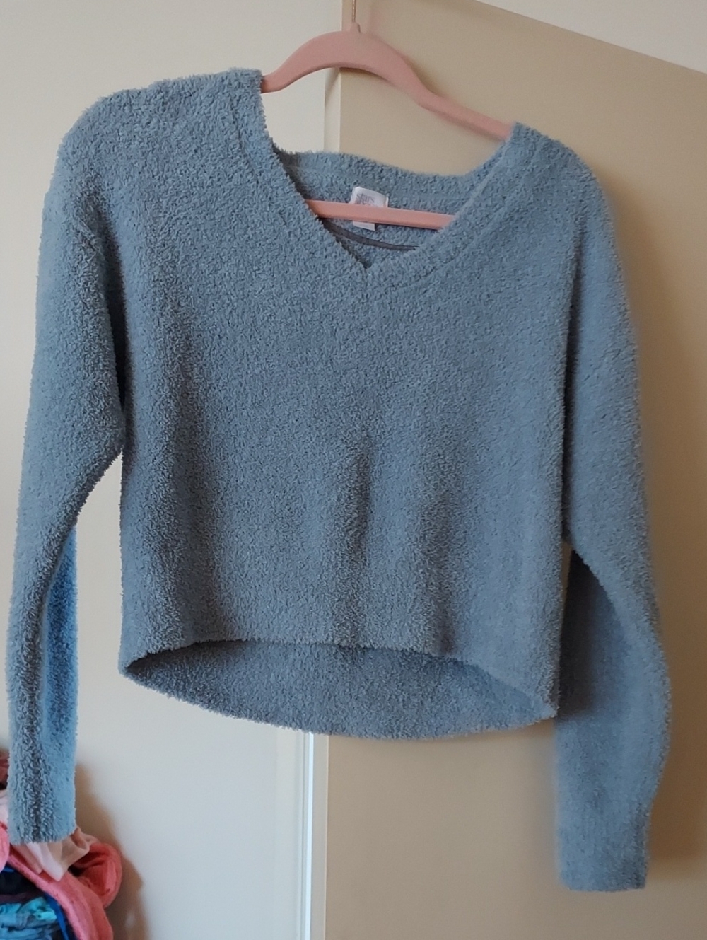 Stars Above Cozy Teddy Light Blue V-Neck Women's Sweater And Pants Set